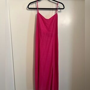 Gap Linen-Blend Tie-Back Corset Midi Dress in hot fuchsia pink women’s medium